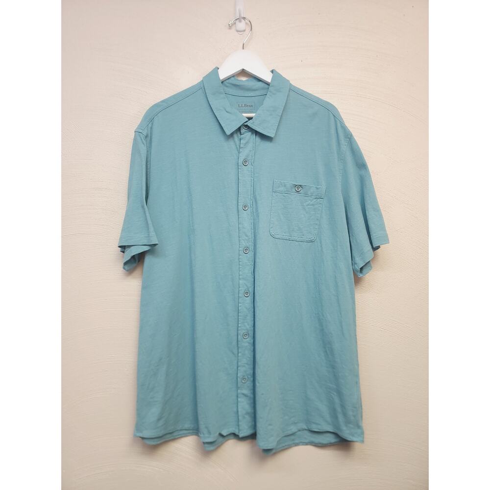 LL Bean Shirt Size Xxl Mens Teal Button Down Short Sleeve Organic Cotton Summer